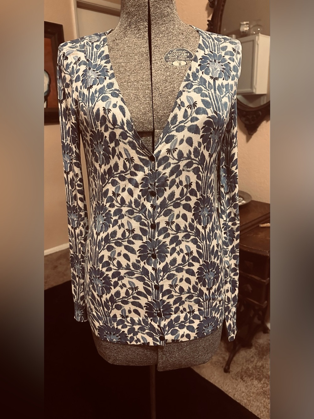 Tory Burch Blue and White Floral cardigan